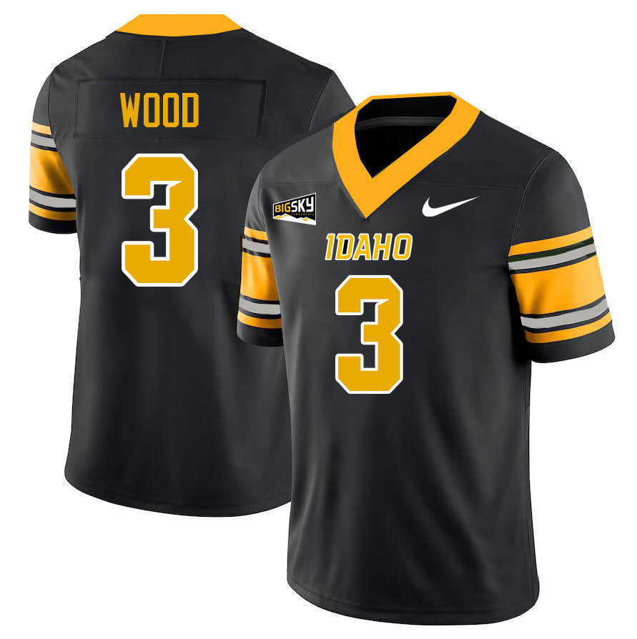 Idaho Vandals #3 Joshua Wood College Football Jerseys,Uniforms Stitched-Black